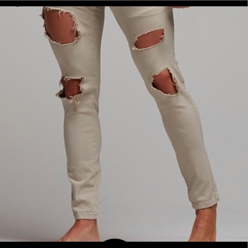 FATHER SONS SLIM ULTRA STRETCH BEIGE RIPPED JEANS